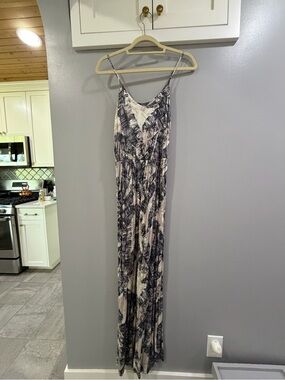 Lush Cream and Navy Printed Maxi Dress
